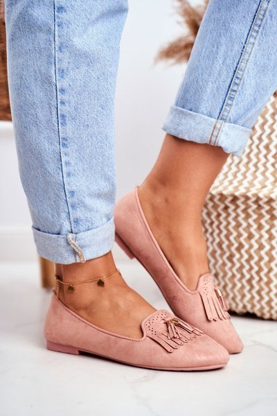 Mokasyny Damskie Różowe Lordsy Frędzle Therese