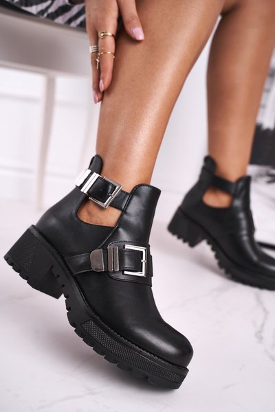 Damskie Botki Czarne Klamry Frago