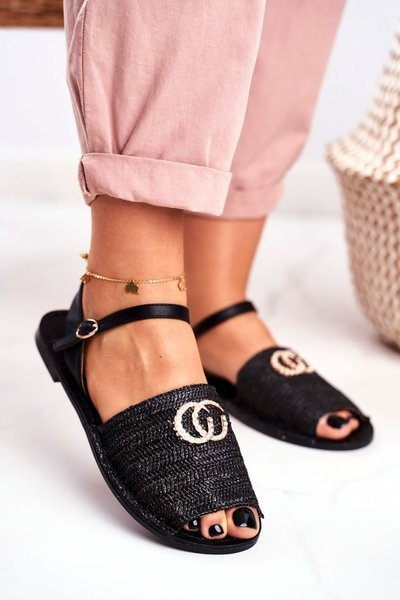 Czarne Damskie Płaskie Sandałki Lu Boo Plecione Felicia