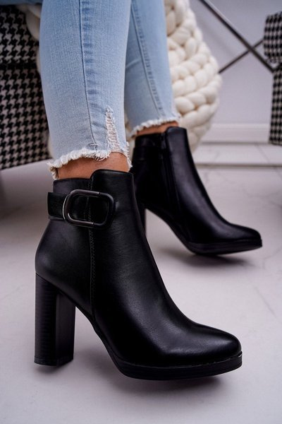 Damskie Botki Na Słupku Czarne Mastor