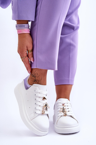 Damskie Buty Sportowe Na Masywnej Platformie Biało-Fioletowe Chante