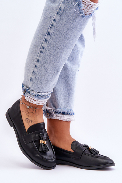 Klasyczne Skórzane Mokasyny Z Frędzlami Czarne Camis