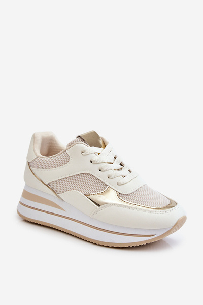 Damskie Buty Sportowe Na Koturnie Jasnobeżowe Ruby