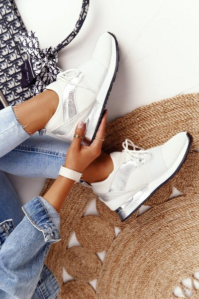Damskie Sportowe Buty Sneakersy Biało-Srebrne Netta