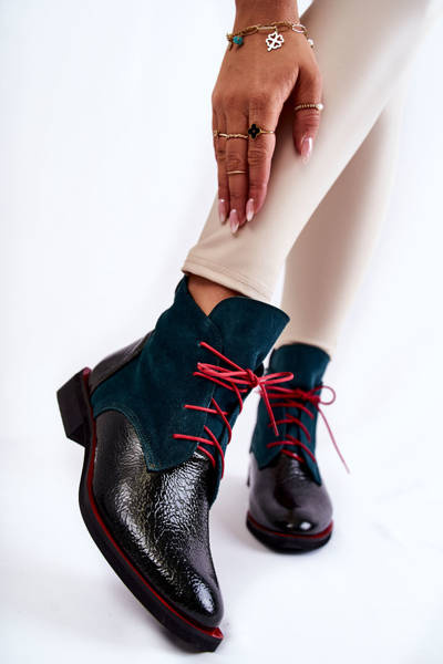 Skórzane Botki Zielono-Czarne Cheyenne