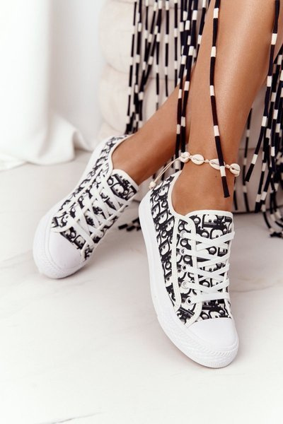 Damskie Logowane Trampki Biało-Czarne Day Off