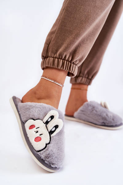 Damskie Futrzane Papcie Z Królikiem Szare Trisha