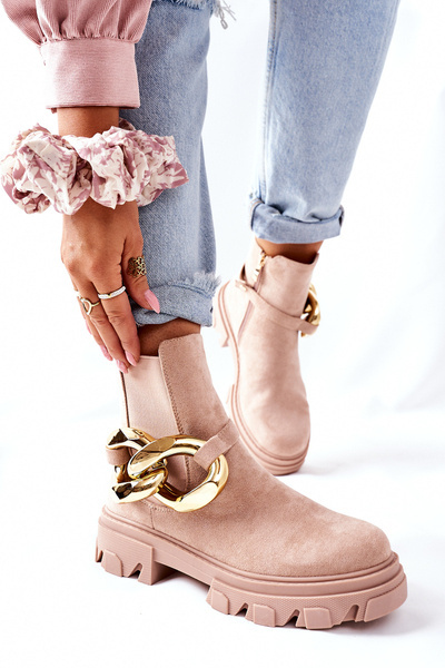 Damskie Ocieplane Botki Sztyblety Beżowe Visione