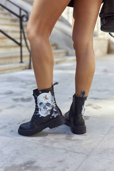 Damskie Botki Trapery z Printem GOE II2N4045 Czarne