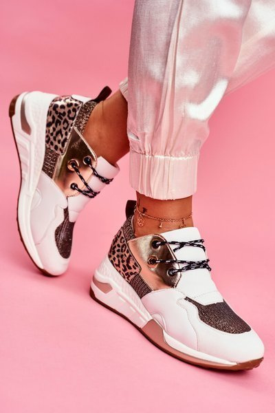 Sportowe Damskie Buty Sneakersy Biało Złote Sempre