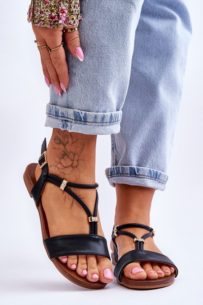 Sandały Damskie Płaskie S.Barski KV-541-120 Czarne