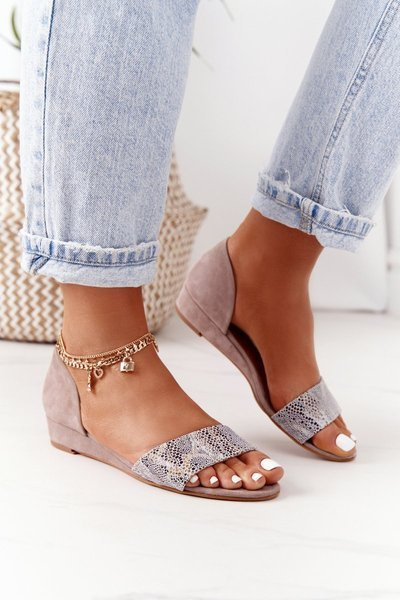 Skórzane Sandały Maciejka 1971-56 Beżowe