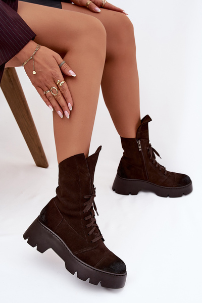 Botki Workery Damskie Z Naturalnego Zamszu Zazoo 976 Czekoladowe