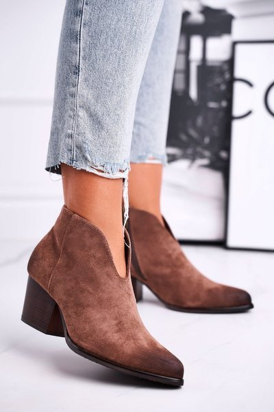 Botki Damskie Z Wycięciem Beżowe Best Choice