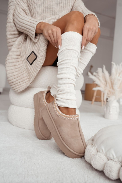 Ocieplacze Bawełniane W Prążek Ecru