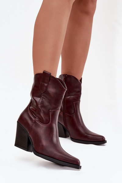 Botki Kowbojki Damskie Eko Skórzane Na Słupku Bordowe Morelia