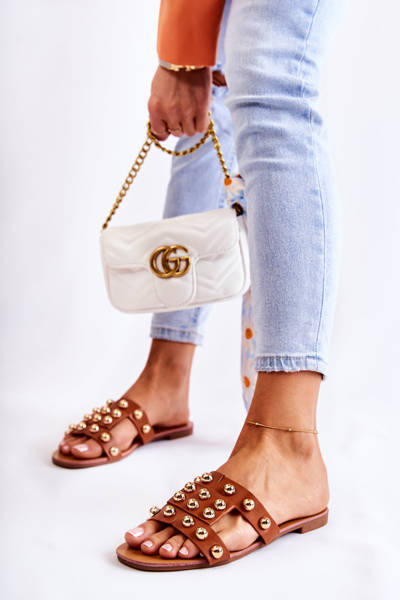 Damskie Klasyczne Klapki Z Ozdobami Brązowe Scotlyn