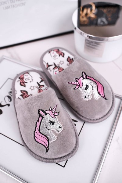 Dziecięce Klapki Papcie Z Jednorożcem Szare Unicorn