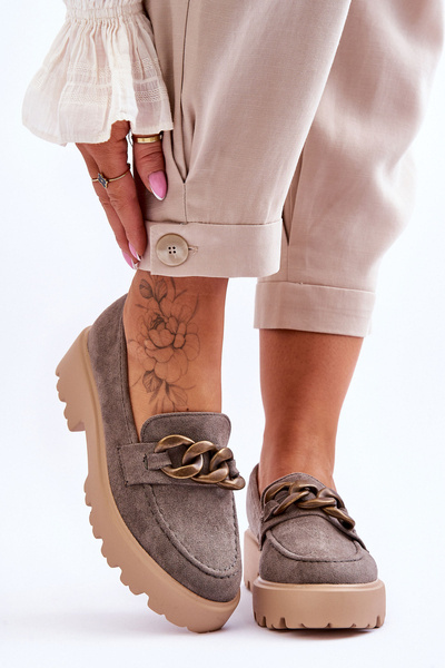 Zamszowe Damskie Mokasyny S.Barski HX52-222 Szare