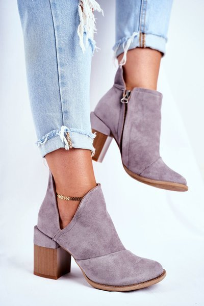 Damskie Botki Na Słupku Szare Wycięte Meliori