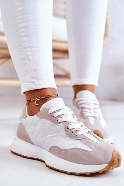 Klasyczne Sportowe Buty Wiązane Biało-Beżowe Patrice