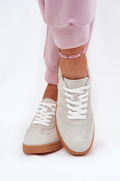 Zamszowe Niskie Sneakersy Damskie Szare Paliana