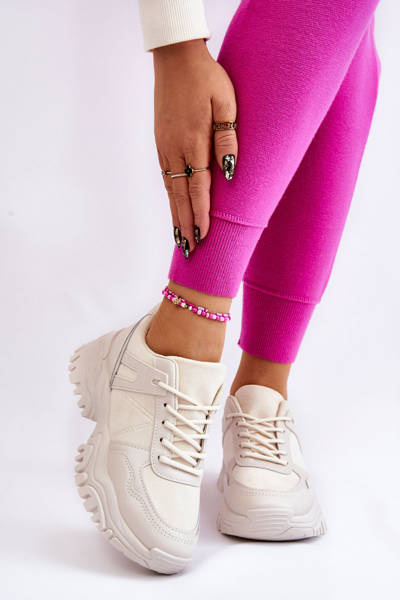 Modne Buty Sportowe Sneakersy Kremowe Frezio