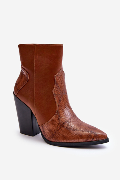 Damskie Skórzane Kowbojki Botki Brązowe Fiorene