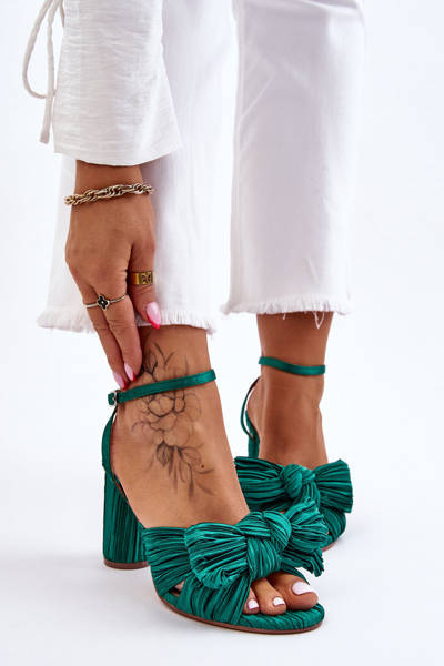 Modne Sandały Z Kokardą Na Obcasie Zielone Callum