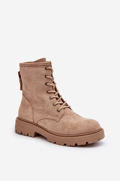 Damskie Botki Workery Na Suwak Jasnobeżowe Ninsuni