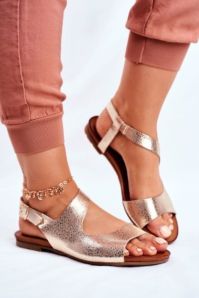 Damskie Sandały Laura Messi Skórzane 1116 Snake Złote Vollare