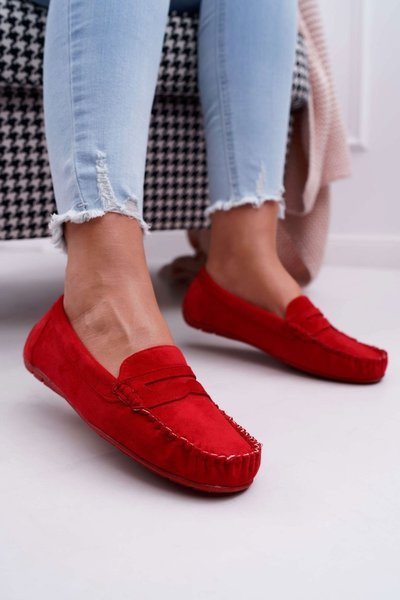 Mokasyny Damskie Czerwone Zamszowe Bolero