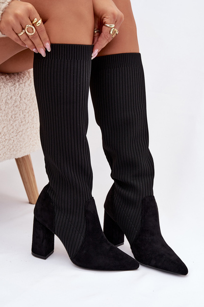 Kozaki Damskie Na Słupku Czarne Yserine