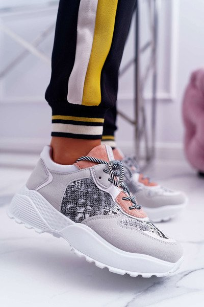 Sportowe Damskie Buty Wysoka Podeszwa Różowe Skóra Węża Chillout