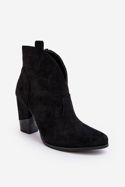 Zamszowe Botki Kowbojki Na Słupku Czarne Tanner