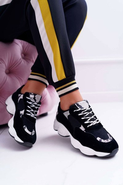 Sportowe Damskie Buty Zamszowe Czarne Skóra Węża Lollipop