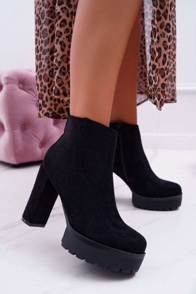 Botki Damskie na Słupku Zamszowe Czarne Jokano