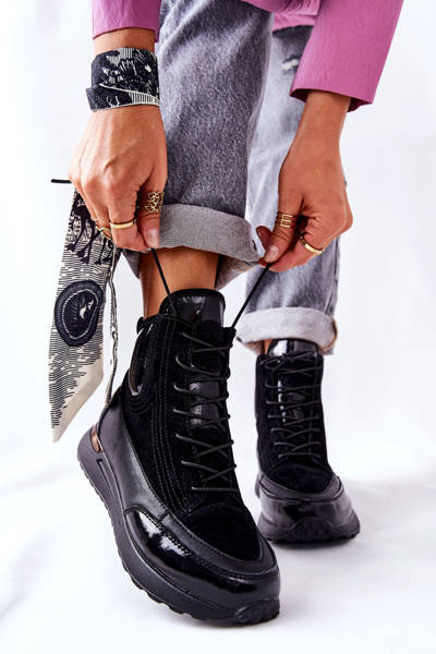 Wysokie Skórzane Sportowe Sneakersy Czarne Chocci