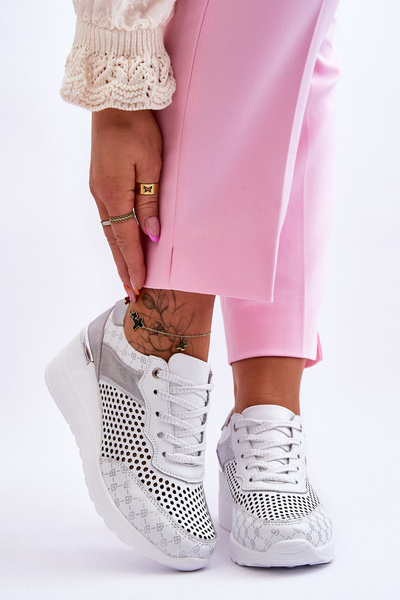 Damskie Skórzane Ażurowe Buty Sportowe Białe Virginia