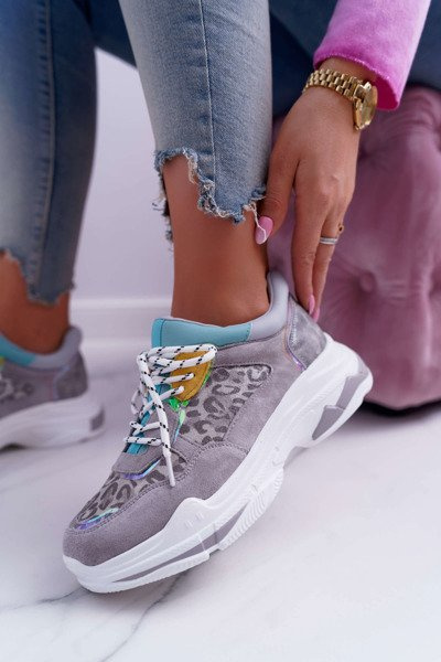 Sportowe Damskie Buty Wysoka Podeszwa Szare Cabana