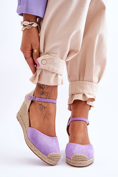 Zamszowe Sandałki Espadryle Na Koturnie Fioletowe Cammer