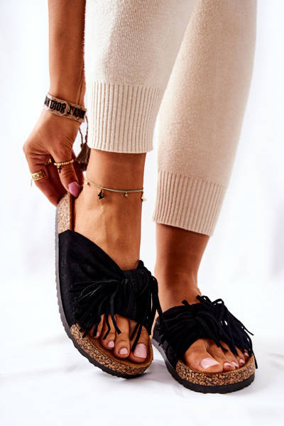 Klapki Na Korkowej Podeszwie Czarne Taryne