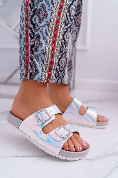 Damskie Szare Profilowane Klapki Opalizujące Astramos