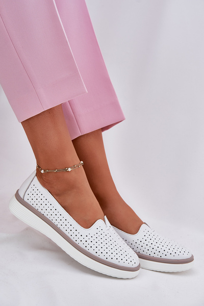 Skórzane Półbuty Damskie Białe Liaruna