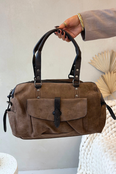 Torebka Z Eko Zamszu Ciemnobeżowa Gressa