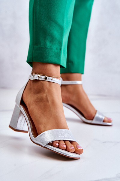 Damskie Modne Sandały Na Słupku Srebrne Lucida