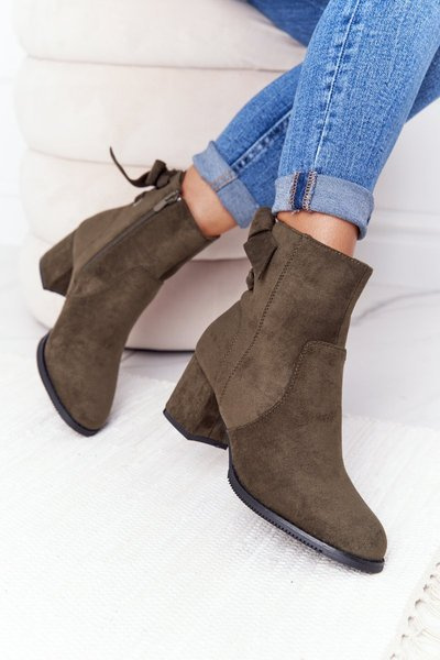 Damskie Ocieplane Botki Na Słupku Zielone Kayla