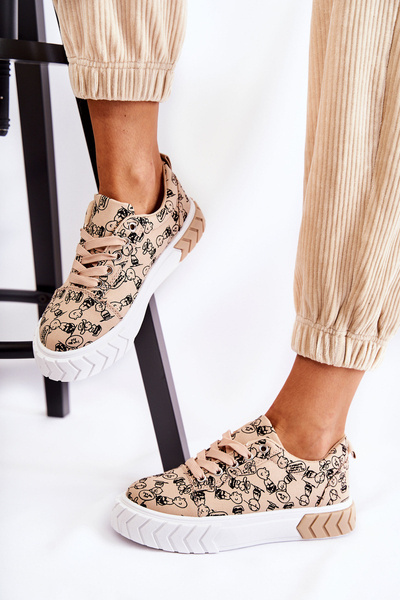 Damskie Sneakersy Buty Sportowe W Print Beżowe Awersa