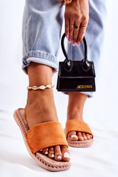 Zamszowe Damskie Klapki Pomarańczowe Sunset