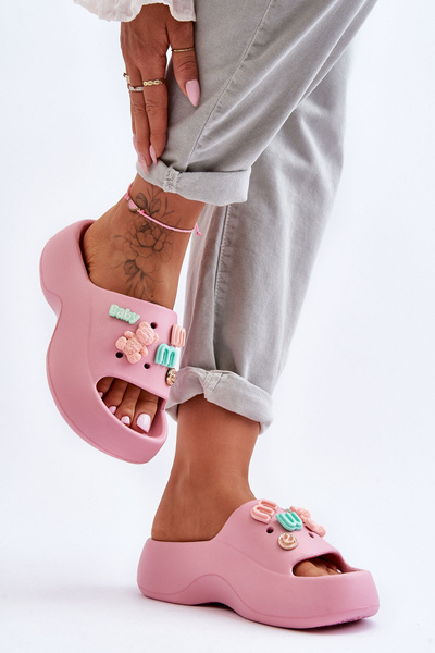 Miękkie Damskie Piankowe Klapki Z Ozdobami Różowe Lorie